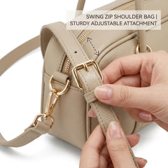Rosvovo Swing Zip Shoulder Bag - Taupe Beige Mini Crossbody Purse, The Row Inspired PU Leather Mini Satchel for Women