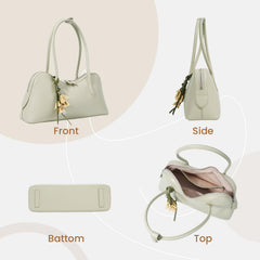 Rosvovo Genuine Leather shoulder Bag for Women with Top Handle, Satchel purse Bowler Handbags with zipper closure