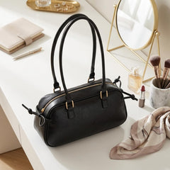 Rosvovo Swing Bag, Leather Bowler Bag with Zip Closure, Versatile Swing Zip Shoulder Bag for Women