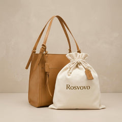Rosvovo Genuine Leather Tote Bag for Women | Minimalist Structured Leather Handbag, Work, Travel