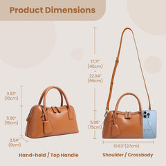 Rosvovo Genuine Leather shoulder Bag for Women with Top Handle, Satchel purse Bowler Handbags with zipper closure