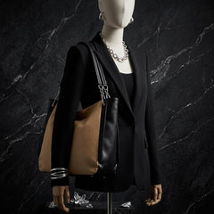 Rosvovo Hobo Shoulder Bag for Women - Black Leather Handbag | Silver Hardware, Large Slouchy Bucket Purse, Large Slouchy Bucket Purse