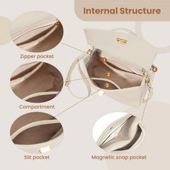 Rosvovo Genuine Leather Purse for Women with Top Handle, Leather Satchel purse Crossbody Bags Handbag with Adjustable Strap