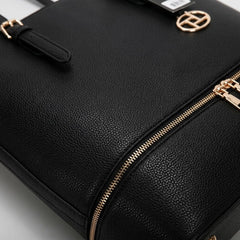 Rosvovo Women's Leather Tote Bag - Classic Black Handbag with Detachable Shoulder Strap & Gold-Tone Hardware