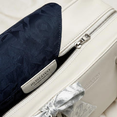 Rosvovo Elegant White Leather Handbag for Women - Luxury Bow Detail Shoulder Bag & Travel Purse