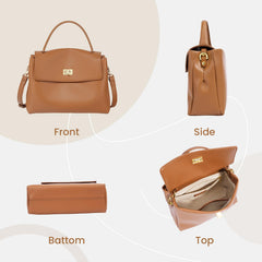 Rosvovo Genuine Leather Purse for Women with Top Handle, Leather Satchel purse Crossbody Bags Handbag with Adjustable Strap