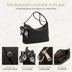 Rosvovo Leather Tote Bag for Women - Slouchy Hobo Shoulder Bag | Designer Inspired, Large Capacity Handbag