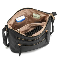 Rosvovo 312 Leather Crossbody Bag - Modern Minimalist Women's Shoulder Purse with Gold-Tone Hardware and Multi-Pocket Organizer