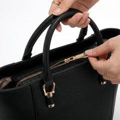 Rosvovo Genuine Leather Tote Bag for Women - Large Capacity Black Shoulder Bag with Gold Hardware