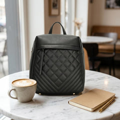 Rosvovo Quilted Mini Backpack Purse for Women, Black Leather-Like Small Travel Bag with Anti-Theft Zipper and Tassel