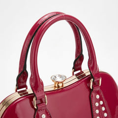 Rosvovo Women's Shiny Red Patent Leather Purse | Structured Top Handle Handbag, Formal Events, Evening Wear