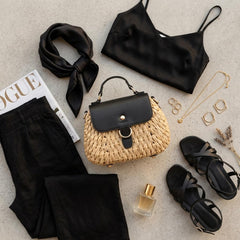 Rosvovo Fashion Summer Straw Woven Women's Purse | Woven Crossbody Bag, Tropical Vacation, Beach Outings, Black