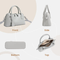Rosvovo Genuine Leather shoulder Bag for Women with Top Handle, Satchel purse Bowler Handbags with zipper closure