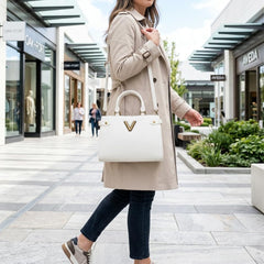 Rosvovo Women's Handbag - Elegant White Leather-Like Shoulder Bag with Gold Hardware