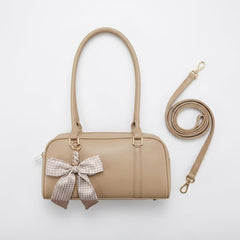 Rosvovo Women's Elegant Bow Handbag - Beige Leather-Like Tote Bag for Travel & Daily Use
