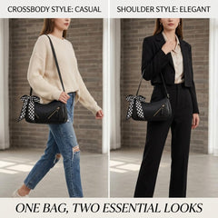 Rosvovo Fashion Bow Shoulder Bag - Coquette Style Checkered Purse for Women