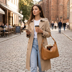 Rosvovo Leather Hobo Bag | Soft Slouchy Shoulder Bag, Brown Leather Shoulder Purse, Top Zip Closure