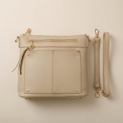 Rosvovo Crossbody Hobo Bag for Women, Beige Vegan Leather Shoulder Bag with Gold Hardware
