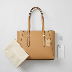 Rosvovo Large Tote Bag for Women, Stylish Leather-like Shoulder Purse with Zipper Closure and Bottom Studs, Tan