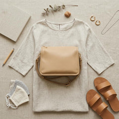 Rosvovo Tan Leather Crossbody Bag for Women - Small Neutral Handbag for Daily Use & Travel