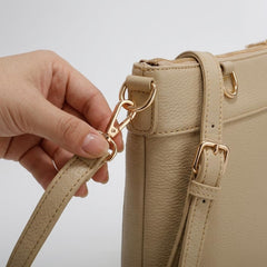 Rosvovo Crossbody Hobo Bag for Women, Beige Vegan Leather Shoulder Bag with Gold Hardware