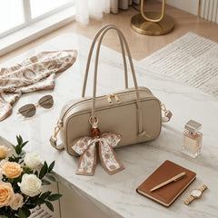 Rosvovo Swing Zip Shoulder Bag - Taupe Beige Mini Crossbody Purse, The Row Inspired PU Leather Mini Satchel for Women