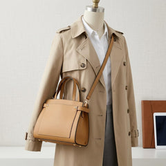 Rosvovo Leather Tote Bag for Women - Stylish Tan Handbag with Shoulder Strap & Zipper Closure