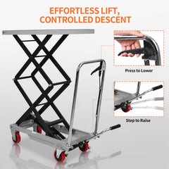 My Depot 400 Lbs Hydraulic Lift Table Cart,Hydraulic Lift Table Cart | 50 in Max Height Scissor Lift, 4 Wheels, Non-Slip Platform, Material Handling Equipment
