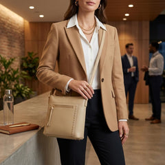 Rosvovo Elegant Vegan Leather Crossbody Bag for Women, Stylish Beige Shoulder Bag & Travel Purse