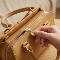 Rosvovo Brown Vegan Leather Handbag for Women, Crossbody Purse with Adjustable Shoulder Strap and Heart Charm Decoration