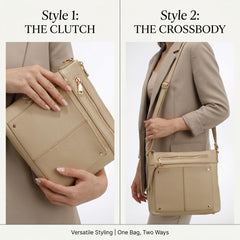 Rosvovo Crossbody Hobo Bag for Women, Beige Vegan Leather Shoulder Bag with Gold Hardware