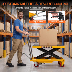 My Depot 400 Lbs Hydraulic Lift Table Cart,Hydraulic Lift Table Cart | 50 in Max Height Scissor Lift, 4 Wheels, Non-Slip Platform, Material Handling Equipment