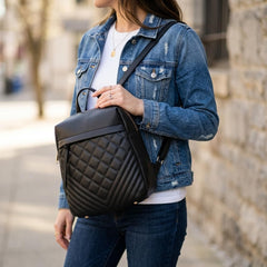 Rosvovo Quilted Mini Backpack Purse for Women, Black Leather-Like Small Travel Bag with Anti-Theft Zipper and Tassel