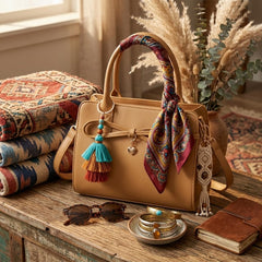 Rosvovo Brown Vegan Leather Handbag for Women, Crossbody Purse with Adjustable Shoulder Strap and Heart Charm Decoration