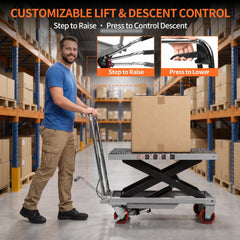 My Depot 400 Lbs Hydraulic Lift Table Cart,Hydraulic Lift Table Cart | 50 in Max Height Scissor Lift, 4 Wheels, Non-Slip Platform, Material Handling Equipment