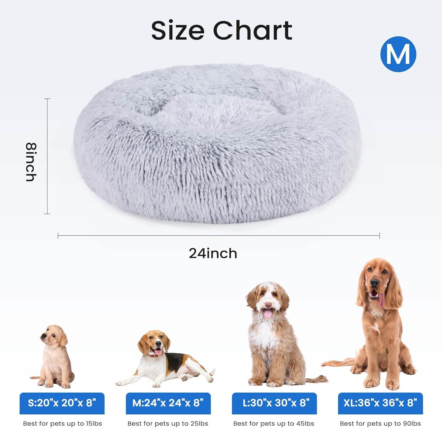 MyDepot Round Pet Bed 
Size Chart  M