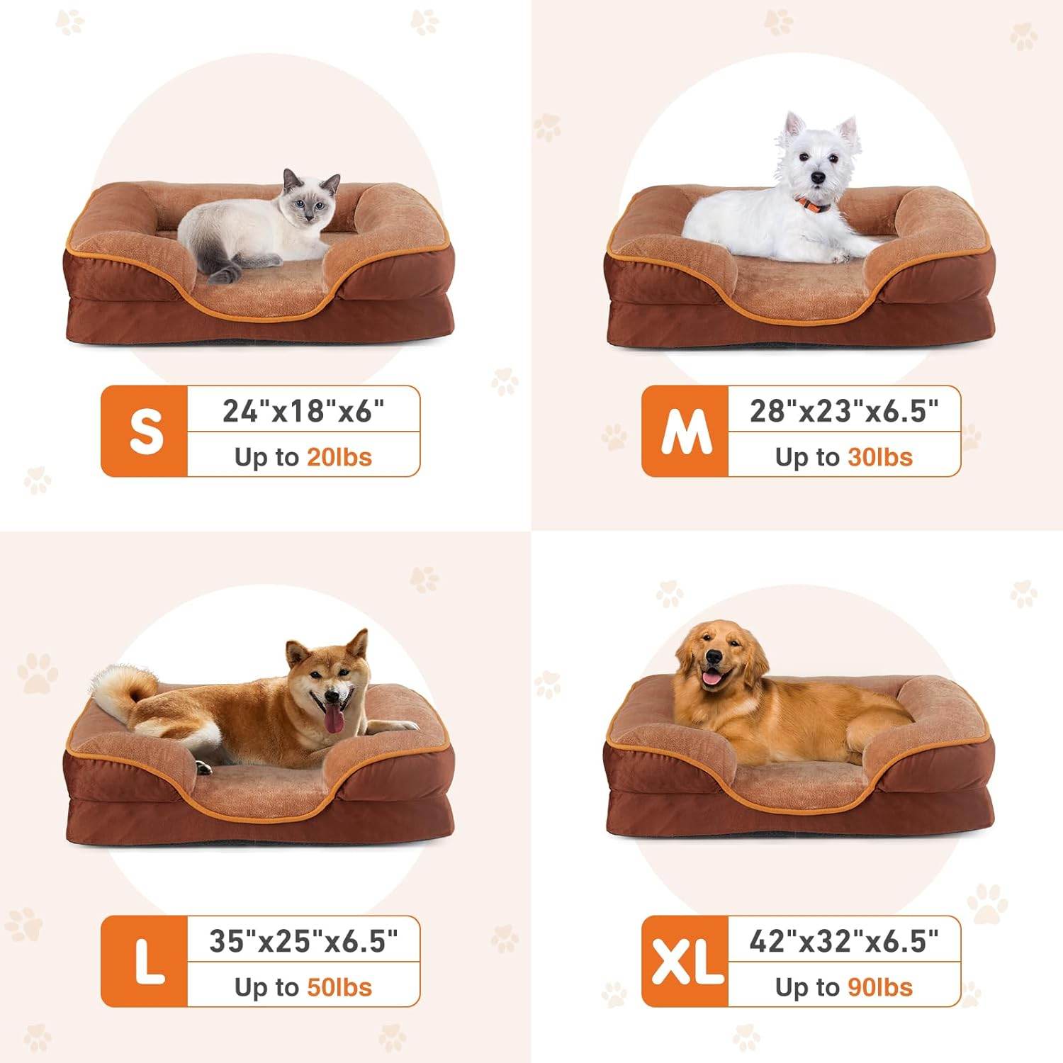 MyDepot Square Pet Bed Waterproof Memory Foam Pet Bed with Side Panels, Washable and Removable Cover, Non-Slip Base - My Depot