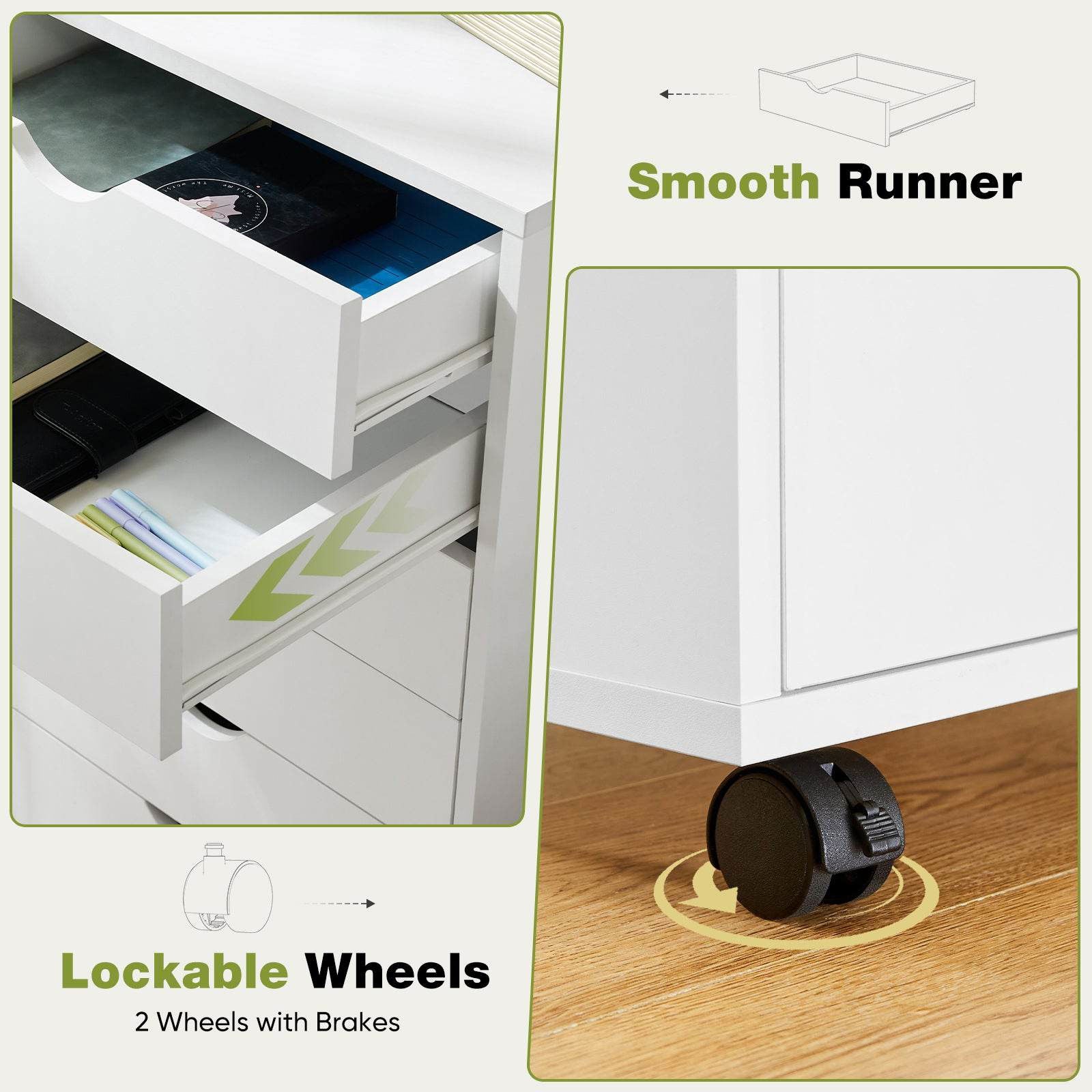 MyDepot White Panana 5/7 Drawer Chest 
Smooth Runner
Lockable Wheels