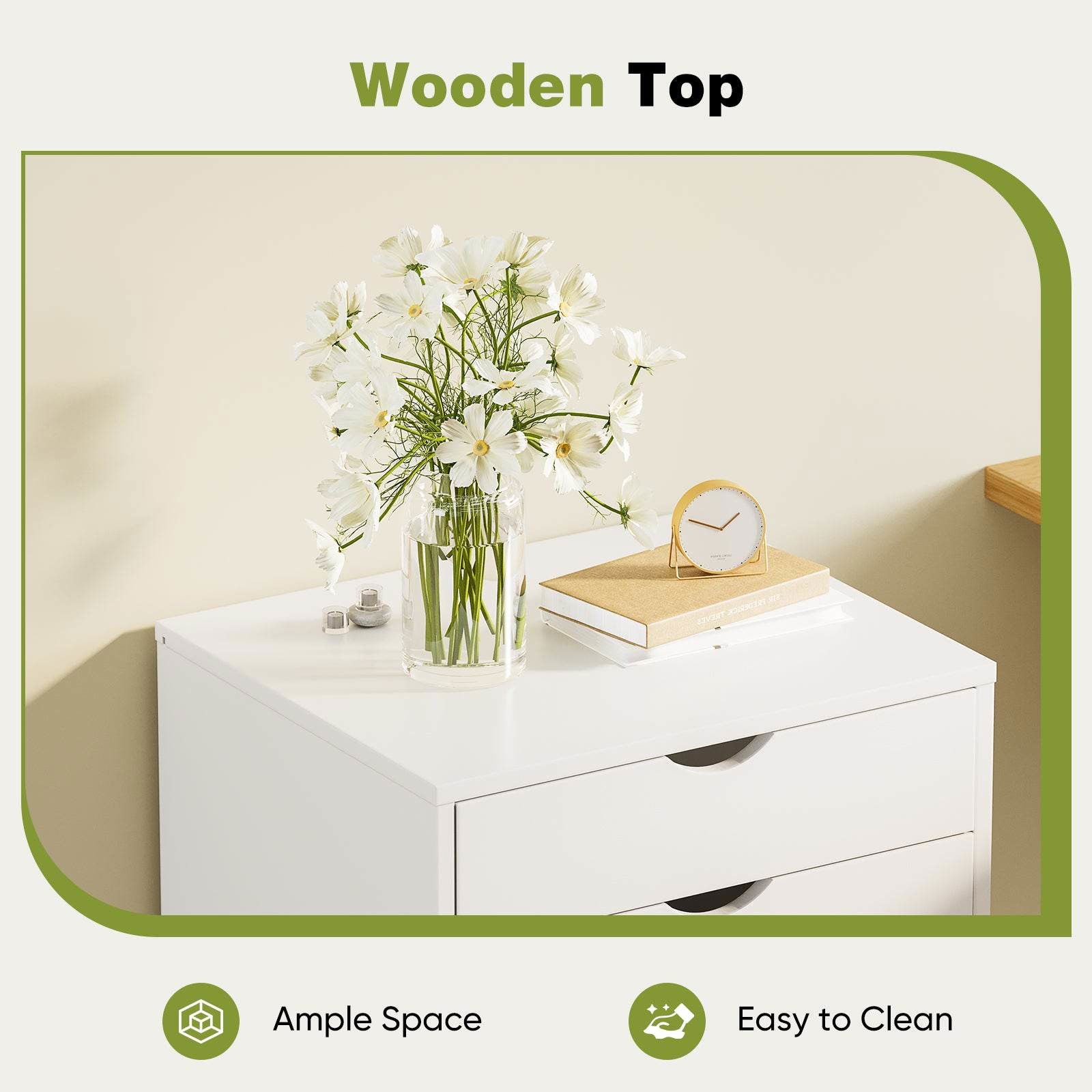 MyDepot White Panana 5/7 Drawer Chest 
Wooden Top